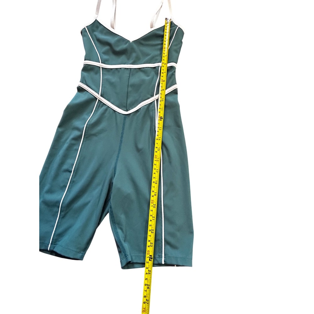 YLLW Teal Blue Active Romper Womens Size S Biker Bodysuit Piping - Picture 10 of 16